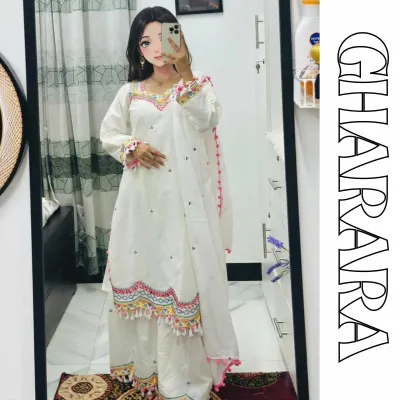 Pakistani Inspired White Gharara Traditional Dress_img_1
