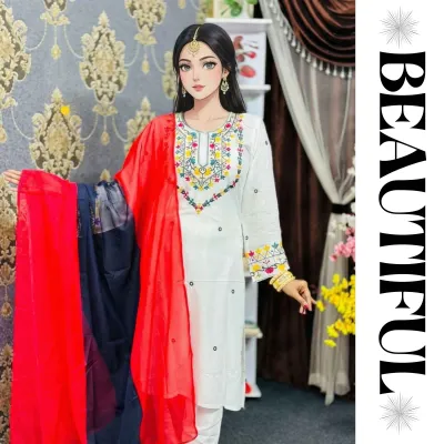 Stylish White Three Piece Dress_img_1