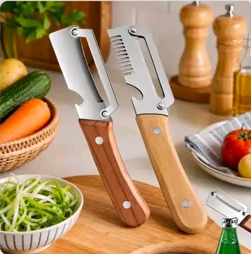 Multipurpose Wooden Handle Vegetable Peeler & Slicer Set (2 Pcs)