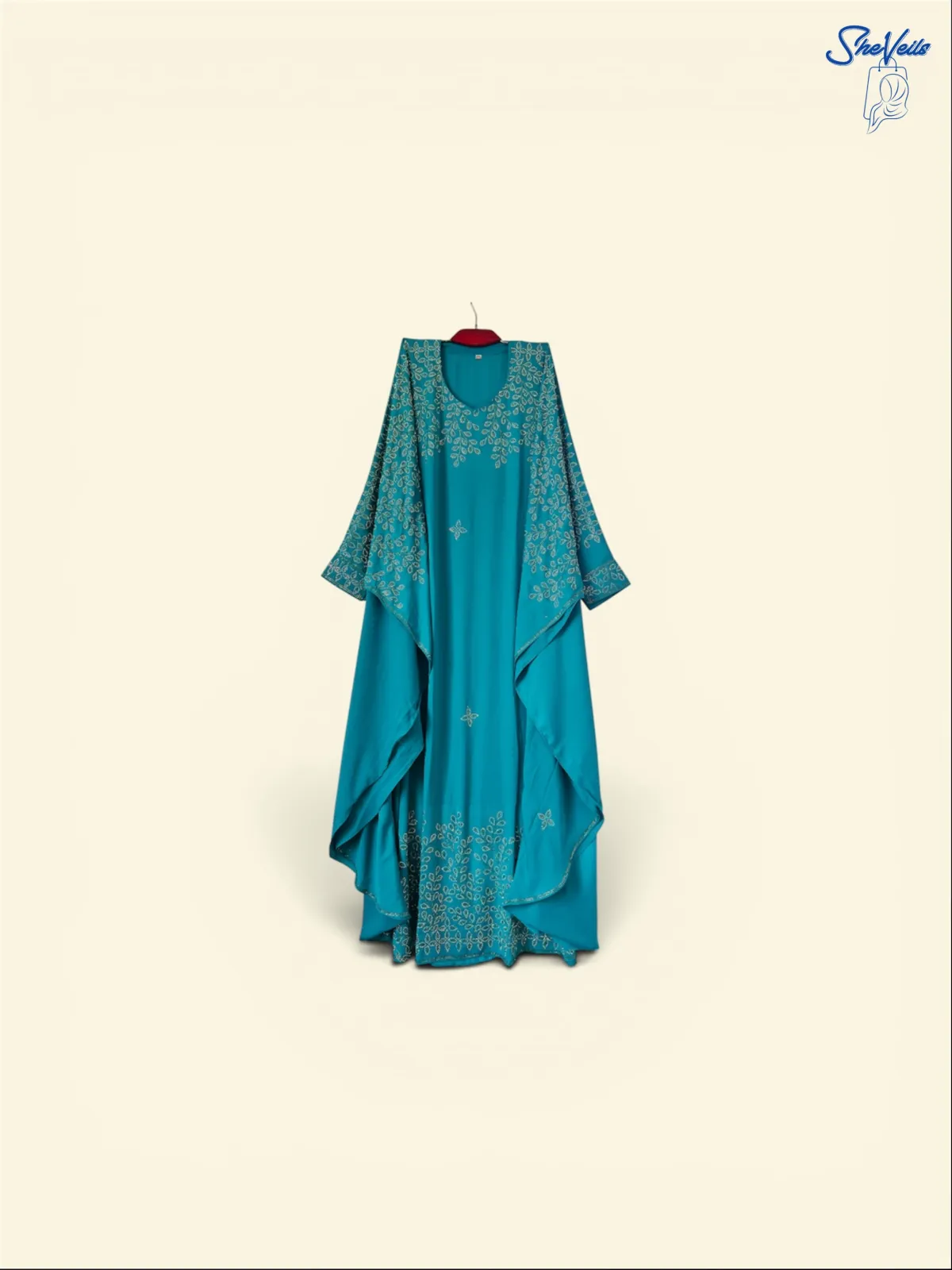 SheVeils Aqua Noor Abaya (Dubai Cherry | DMC Stone | With Hijab)
