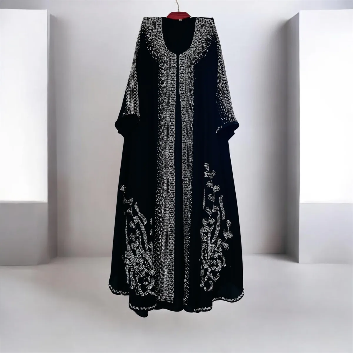 Noor-e-Layali Abaya | Premium Dubai Cherry Fabric with DMC Stone Work