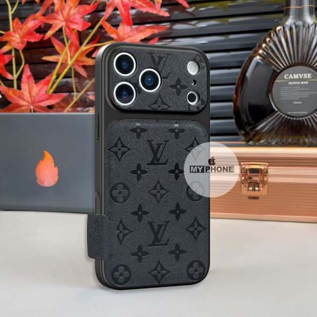 Luxury Edition: Premium Elegant Black Trendy Louis Vuitton Pattern Glitter Leather iPhone Case_img_3