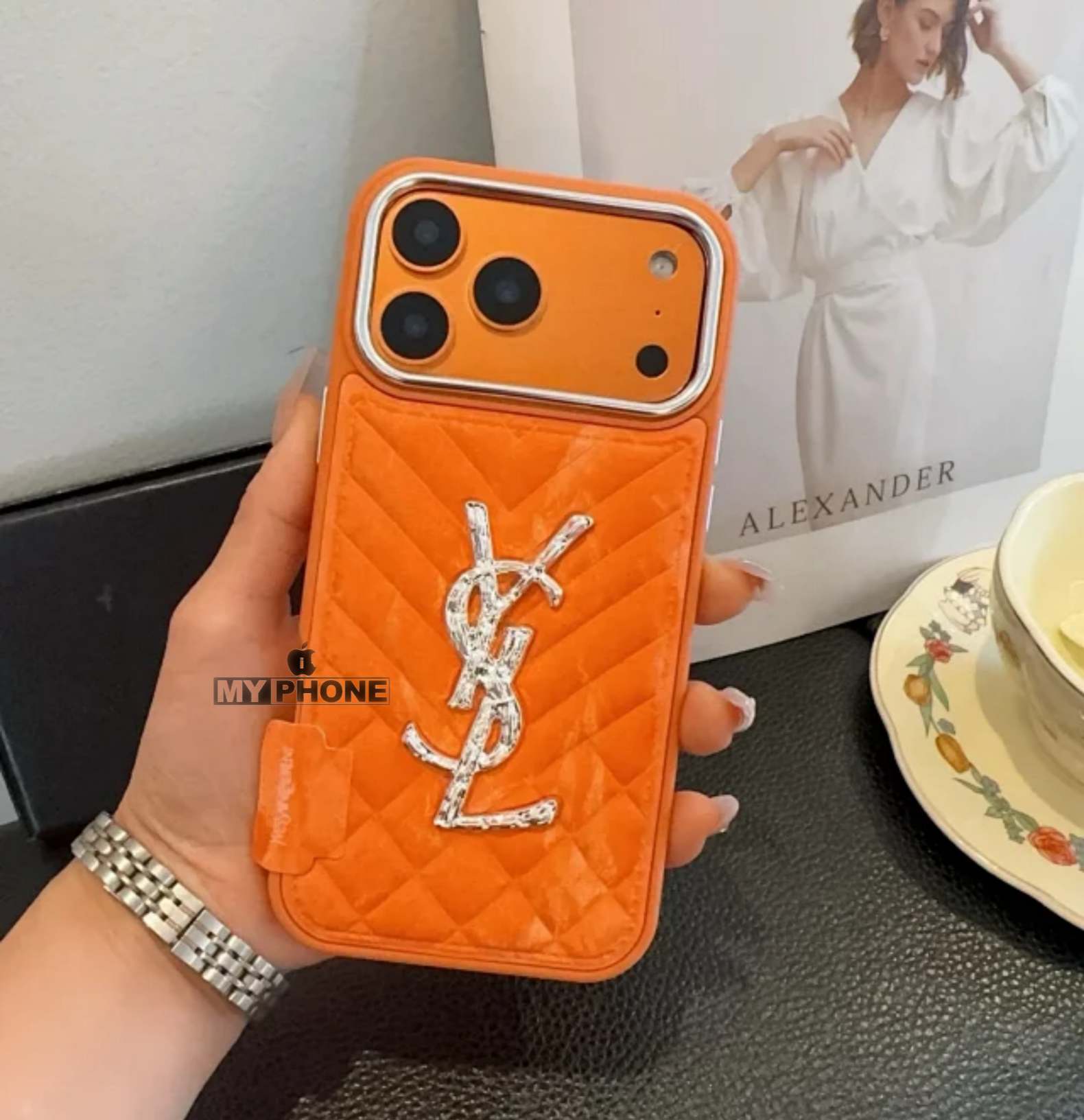 Luxury Brand Premium Orange Leather Textured iPhone Cover_img_4