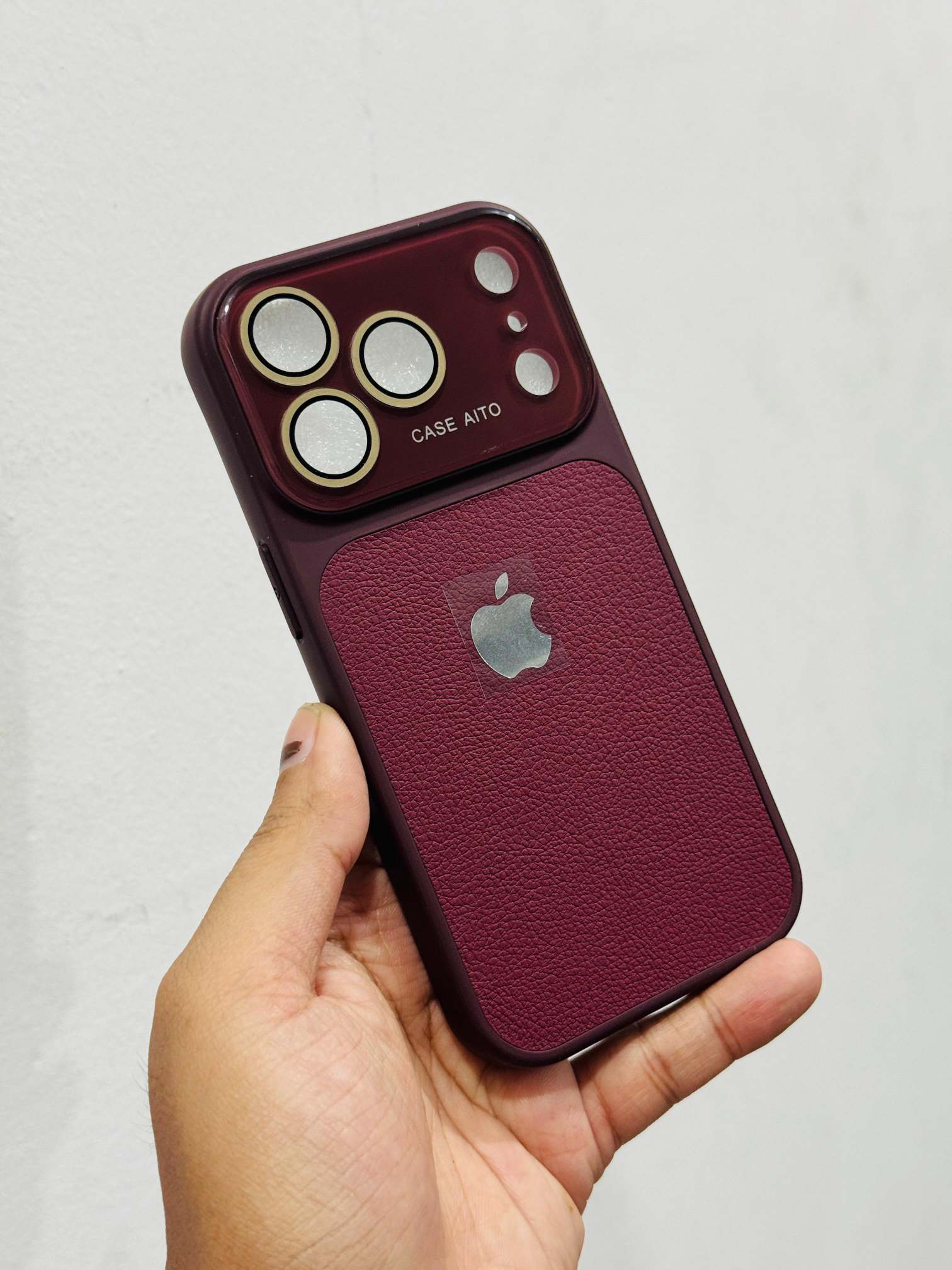 Luxury Wine Red Leather Texture iPhone Case with Full Camera Protection – Case Aito Edition_img_4