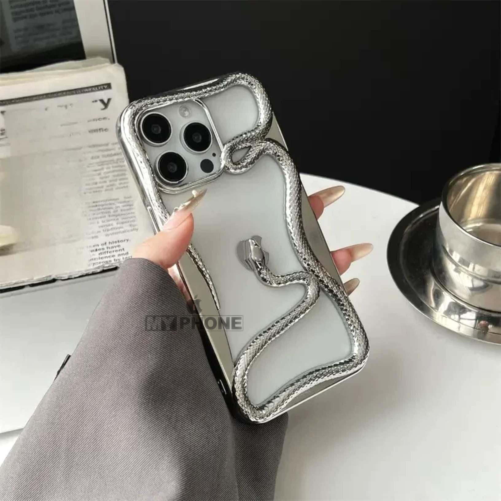 Luxury Gold 3D Snake Embossed iPhone Soft Case with Electroplated Glossy Finish_img_7