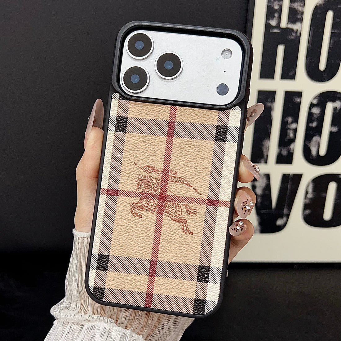 Premium Leather Finish Vintage Check Pattern iPhone Case