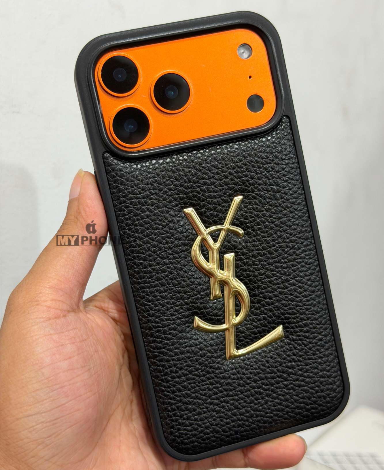 Luxury Golden Logo Leather Cover for iPhone - Sleek & Premium Design_img_1