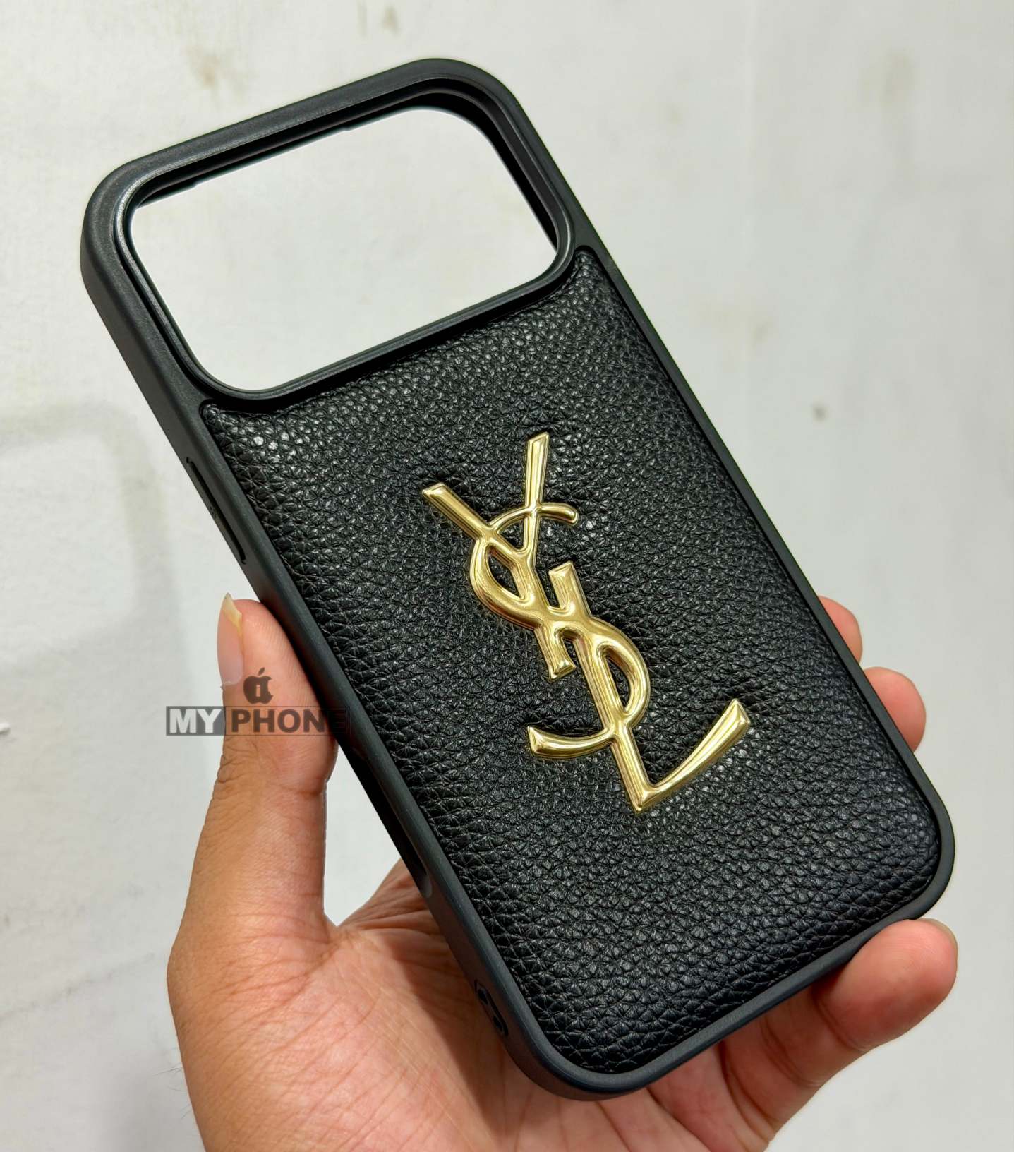 Luxury Golden Logo Leather Cover for iPhone - Sleek & Premium Design