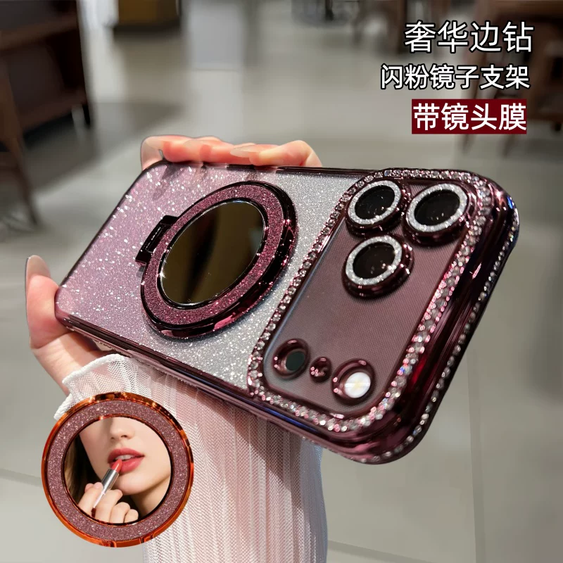Premium Diamond Stone Stand Soft Case With camera lens protection For iphone 17 Pro /17 Pro Max