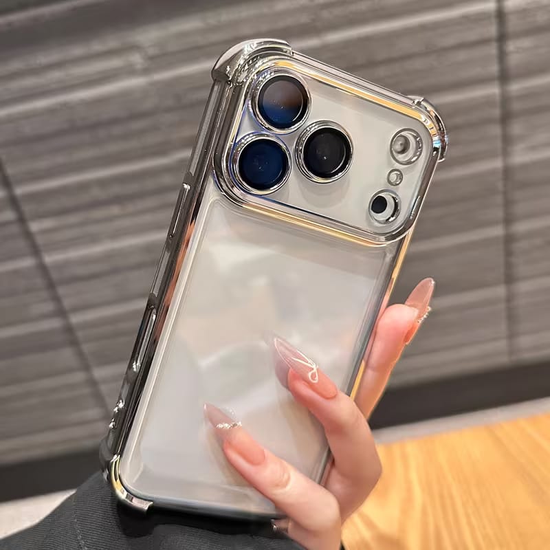 Transparent Glossy Chrome Frame Case with Built-in Camera Lens Glass_img_1
