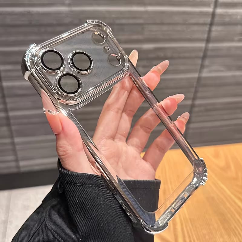 Transparent Glossy Chrome Frame Case with Built-in Camera Lens Glass