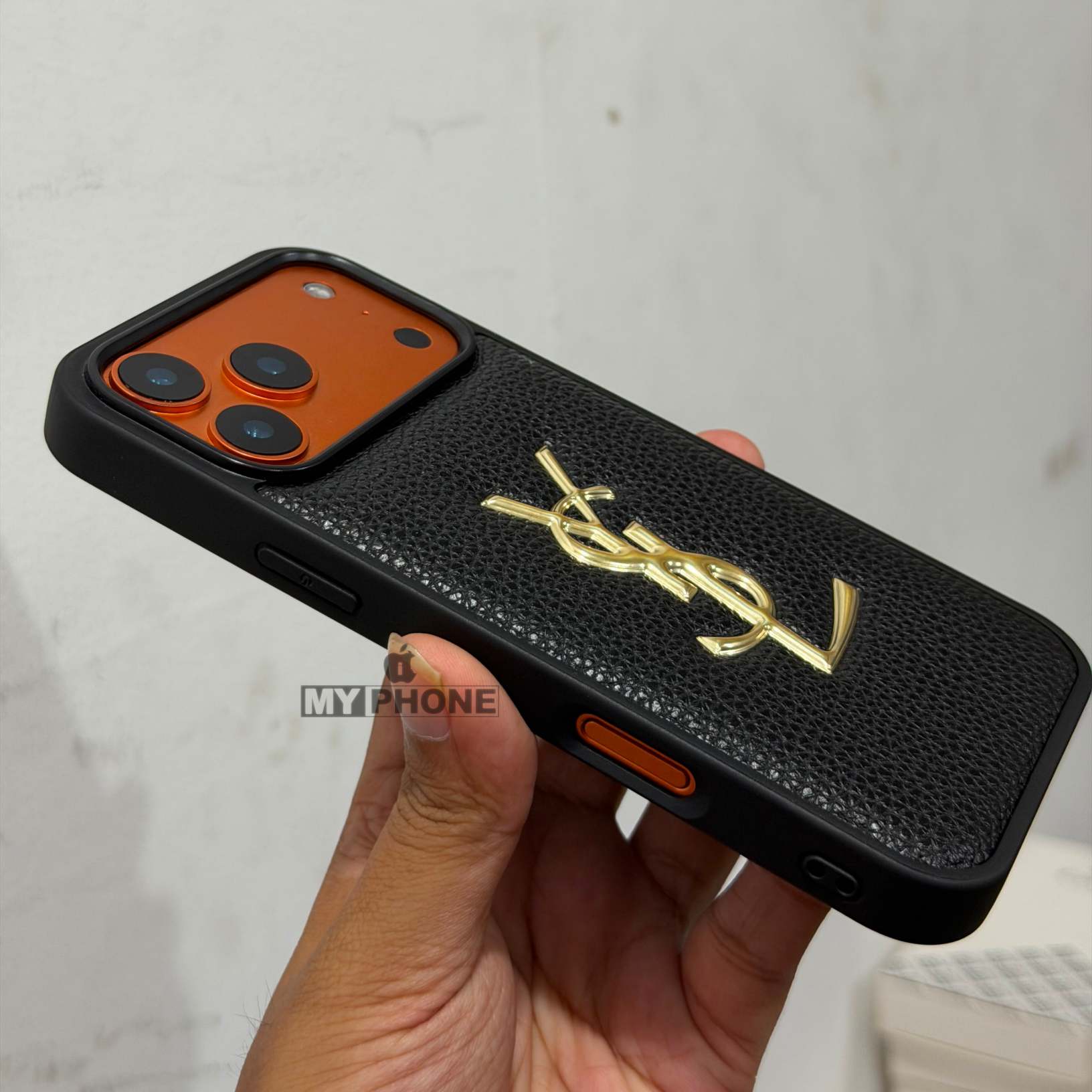 Luxury Golden Logo Leather Cover for iPhone - Sleek & Premium Design_img_2
