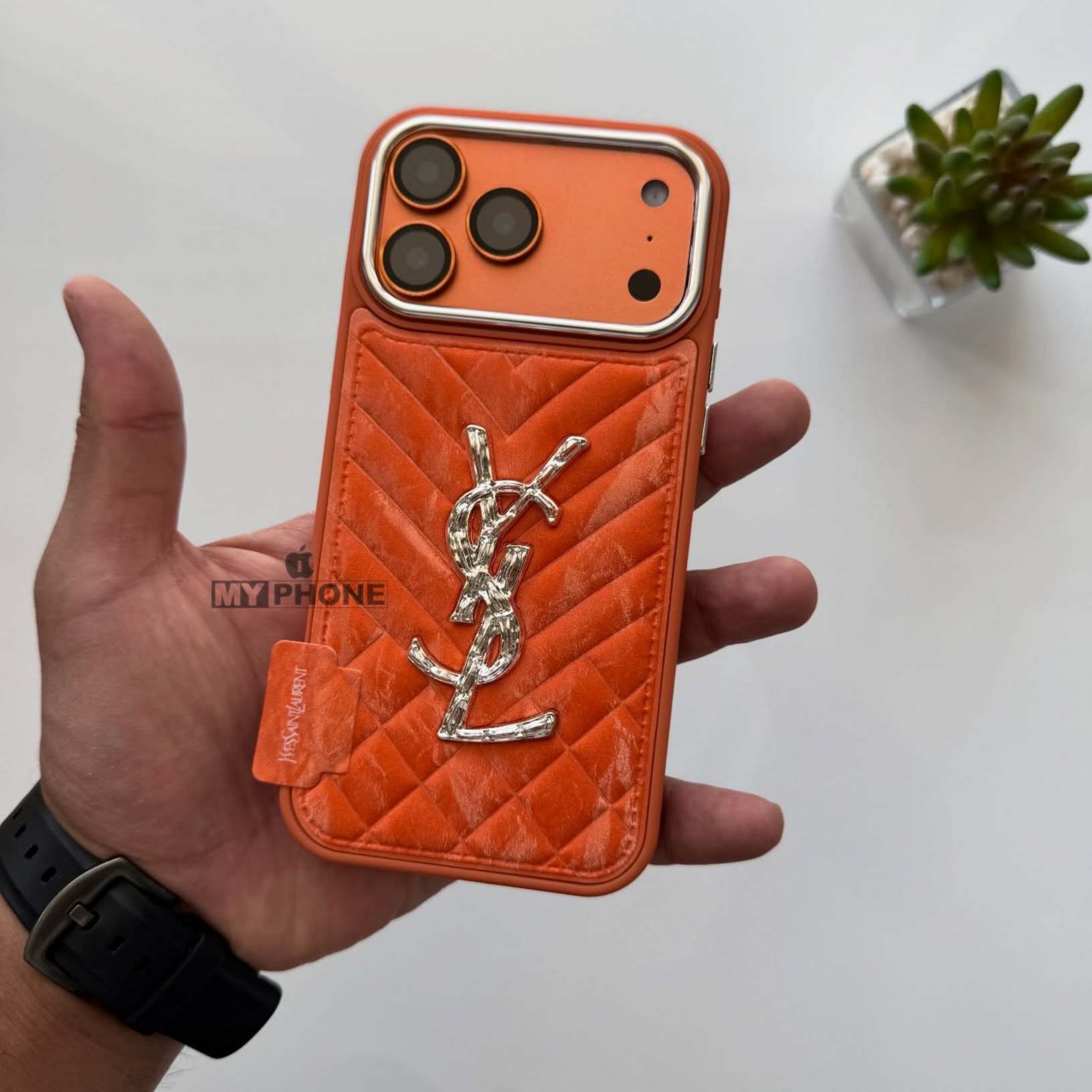 Luxury Brand Premium Orange Leather Textured iPhone Cover_img_1