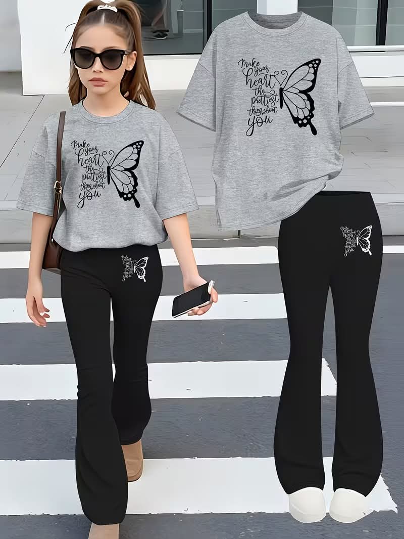 Stylish Cotton Tee & Flared Pant Set (2-12 Years)