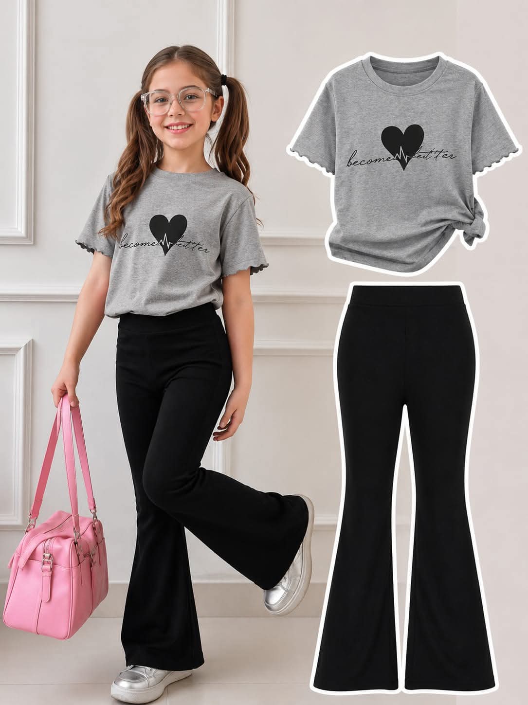 Stylish Cotton Tee & Flared Pant Set (2-12 Years)