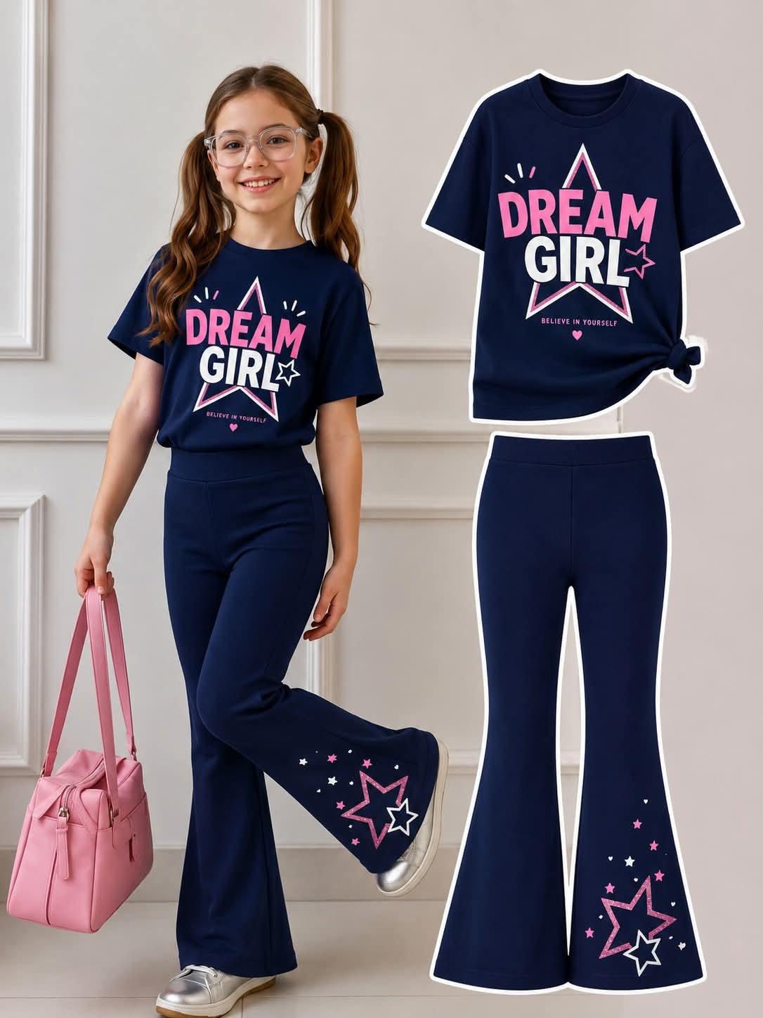 Stylish Cotton Tee & Flared Pant Set (2-12 Years)