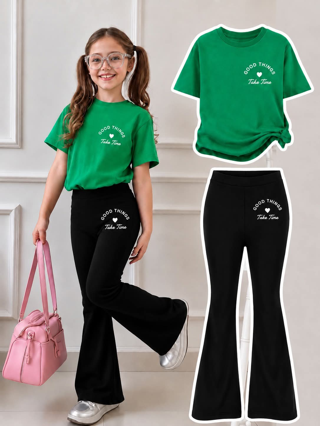 Stylish Cotton Tee & Flared Pant Set (2-12 Years)