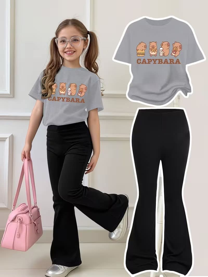 Stylish Cotton Tee & Flared Pant Set (2-12 Years)