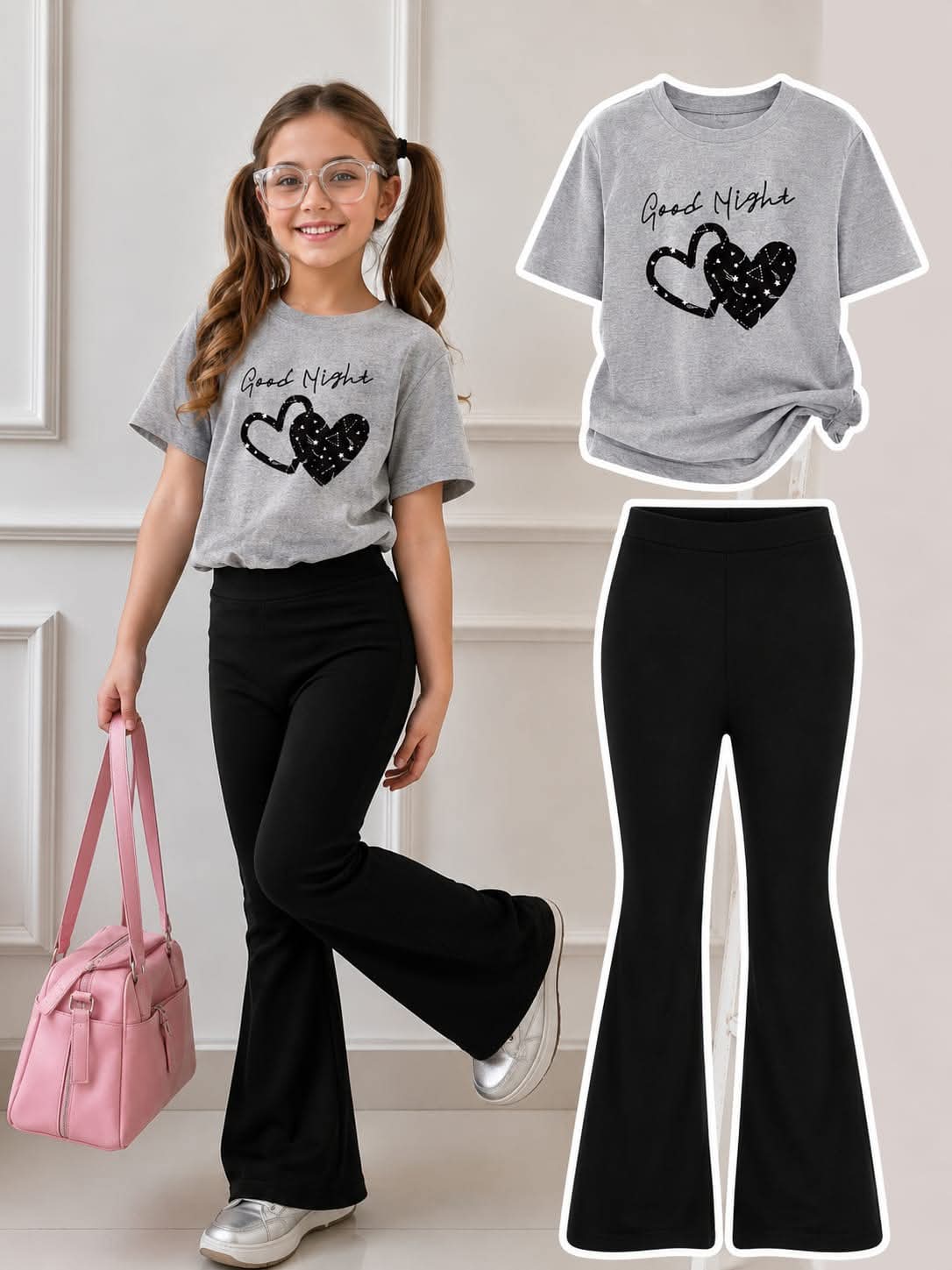 Stylish Cotton Tee & Flared Pant Set (2-12 Years)