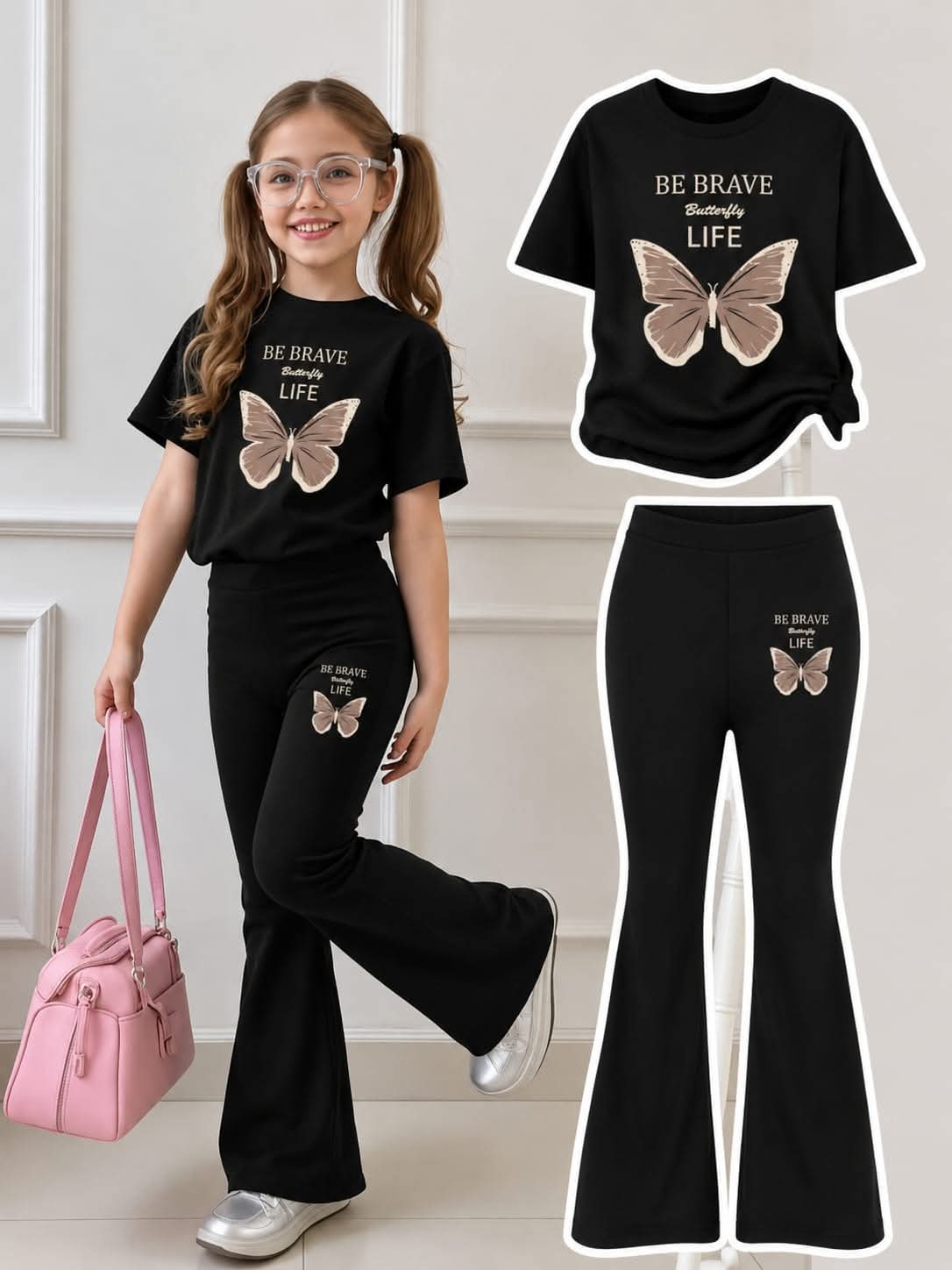 Stylish Cotton Tee & Flared Pant Set (2-12 Years)