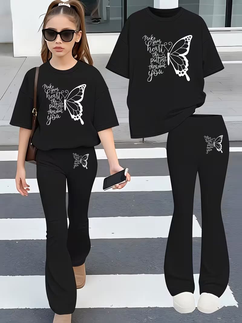 Stylish Cotton Tee & Flared Pant Set (2-12 Years)