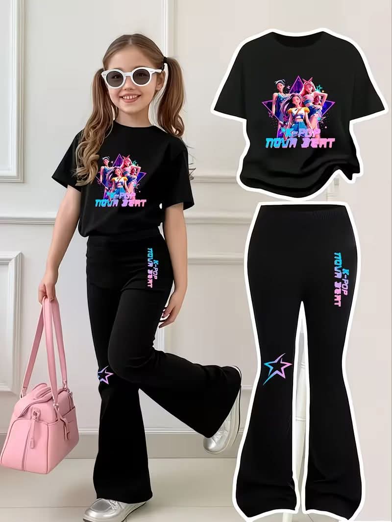 Stylish Cotton Tee & Flared Pant Set (2-12 Years)
