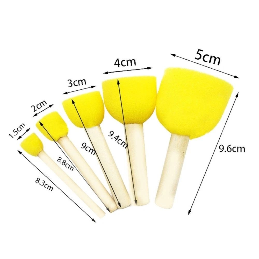 5 In 1 Set Yellow Mushroom Head Sponge Seal Set – Round Foam Sponge Painting Brushes with Wooden Handles for Kids DIY Painting, Stippling, Doodling, Clay, Arts & Crafts From CHARUKAJ