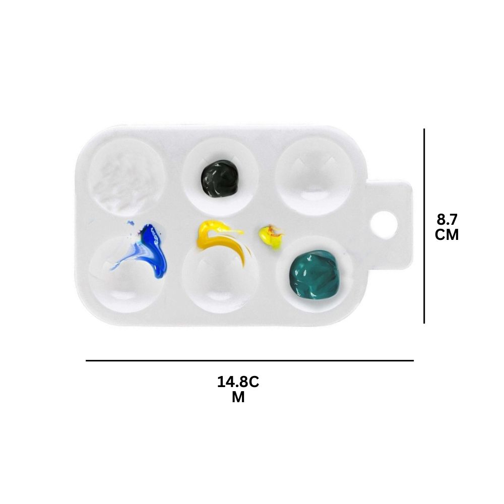 6-hole Rectangular Palette With Handle 14.8 cm × 8.7cm Plastic Artist Paint Palette for Acrylic, Watercolor & Poster Color Multi Purpose Drawing Tray Paint Plates By CHARUKAJ (White)