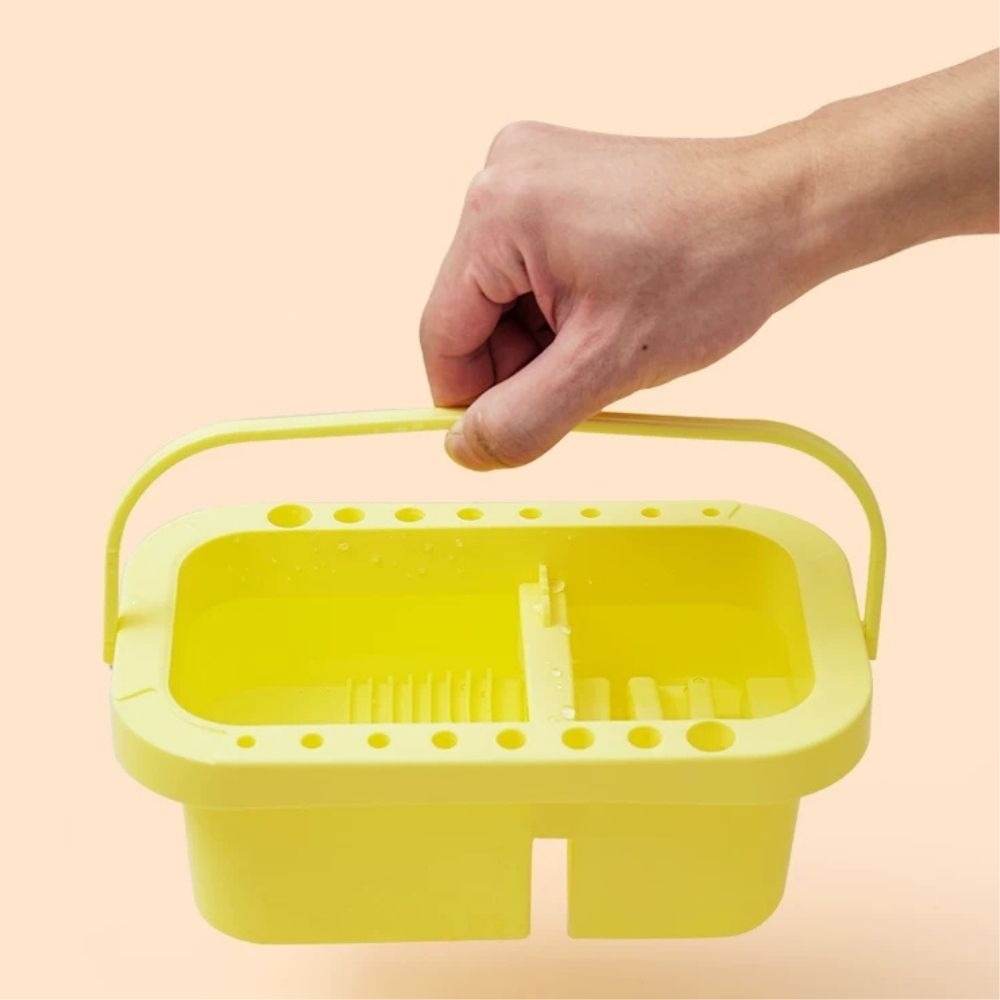 Yellow 3-In-1 Multi-Function Paint Brush Washer Basin – Portable Brush Cleaner, Brush Holder & Mixing Palette With Lid For Watercolor, Acrylic, Gouache & Oil Painting From CHARUKAJ