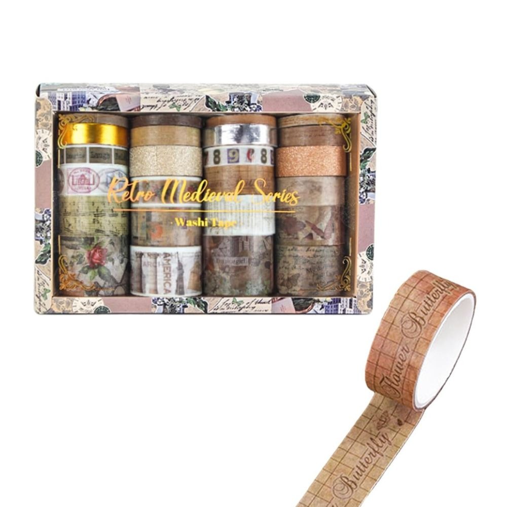 Retro Medieval Series Vintage Washi Tape Set – Decorative Masking Tape Collection with Assorted Retro Patterns, Multiple Widths & Colours for Scrapbooking, Journaling, Gift Wrapping, Card Making & DIY Crafts From CHARUKAJ_img_2