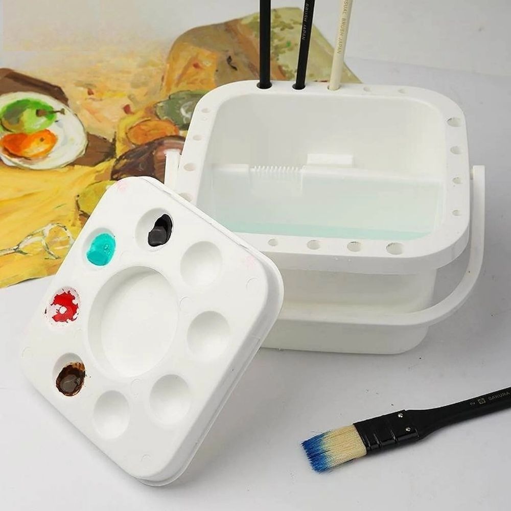 Multi-Function Paint Brush Washer & Cleaner 5-In-1 Portable Paint Station With Brush Holder, Drying Rack, Mixing Palette & Cleaning Basin For Watercolor, Acrylic, Gouache & Oil Painting From CHARUKAJ