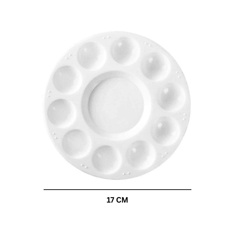 10 Hole Round Palette 6.7cm Plastic Artist Paint Palette for Acrylic, Watercolor & Poster Color Multi Purpose Drawing Tray Paint Plates By CHARUKAJ (White)