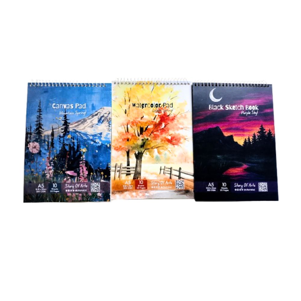 3 Pieces Premium Acrylic, Watercolor & Black Canvas Pad Combo Set (A5 14.8*21cm) By CHARUKAJ