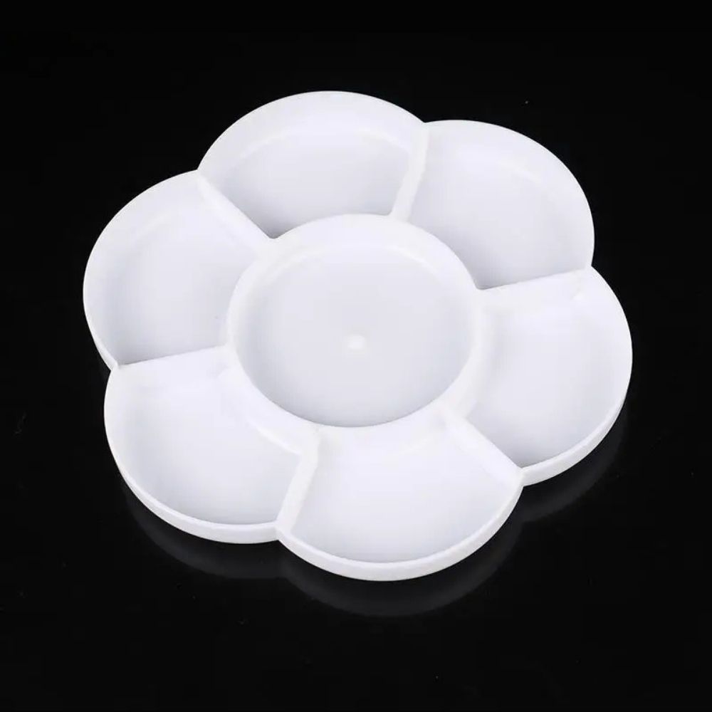 Premium Seven Hole White Crystal Round Palette 17.5cm Plastic Artist Paint Palette for Acrylic, Watercolor & Poster Color Multi Purpose Drawing Tray Paint Plates By CHARUKAJ