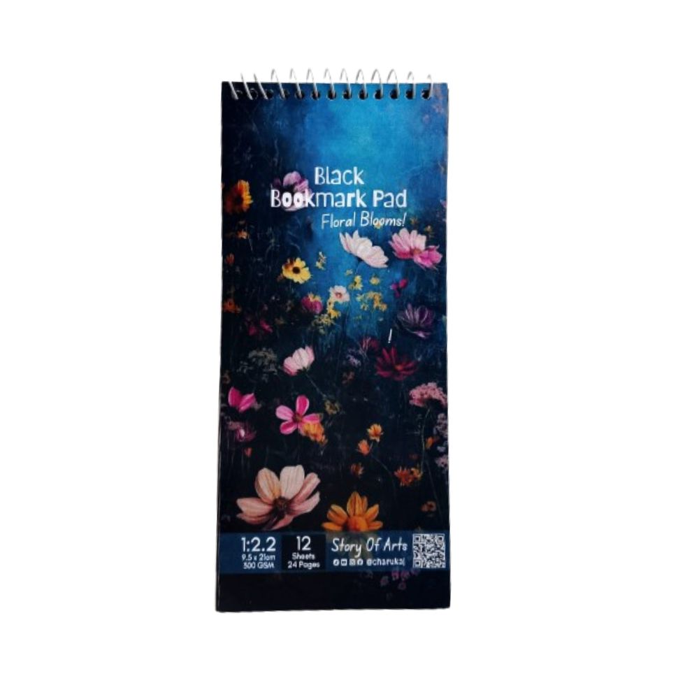 Premium Black Bookmark Pad Combo Set (Floral Blooms Theme) By CHARUKAJ