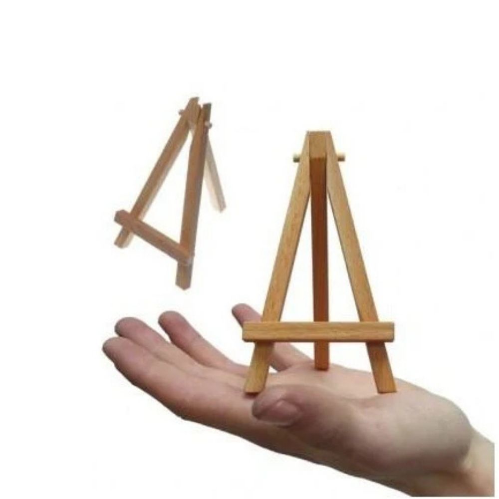 2 Pieces Mini Wood Display Easel, Natural Wooden Tripod Holder Miniature Stand for Displaying Small Canvases, Business Cards, Small Tabletop Display Easel for Painting Canvas, Photos & Art Home Decor By CHARUKAJ (7cm ×12.5cm)