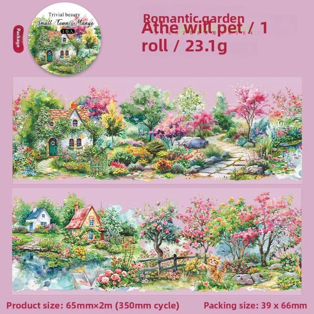Romantic Garden Aesthetic Scrapbook PET Washi Tape Stickers – Countryside & Mountain View Themed Decorative Transparent Tape for Scrapbooking, Journaling, Photo Albums, Bullet Journals & DIY Crafts From CHARUKAJ