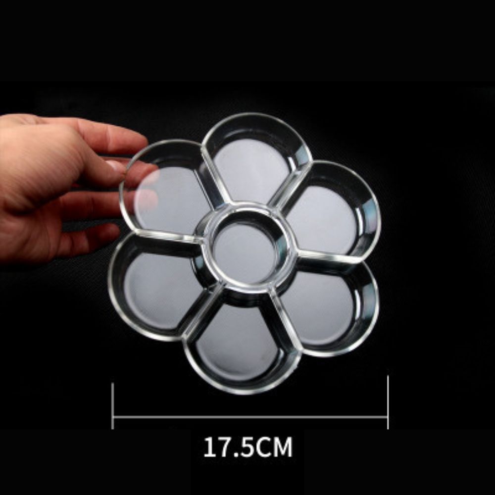 Premium Seven Hole Transparent Crystal Round Palette 17.5cm Plastic Artist Paint Palette for Acrylic, Watercolor & Poster Color Multi Purpose Drawing Tray Paint Plates By CHARUKAJ