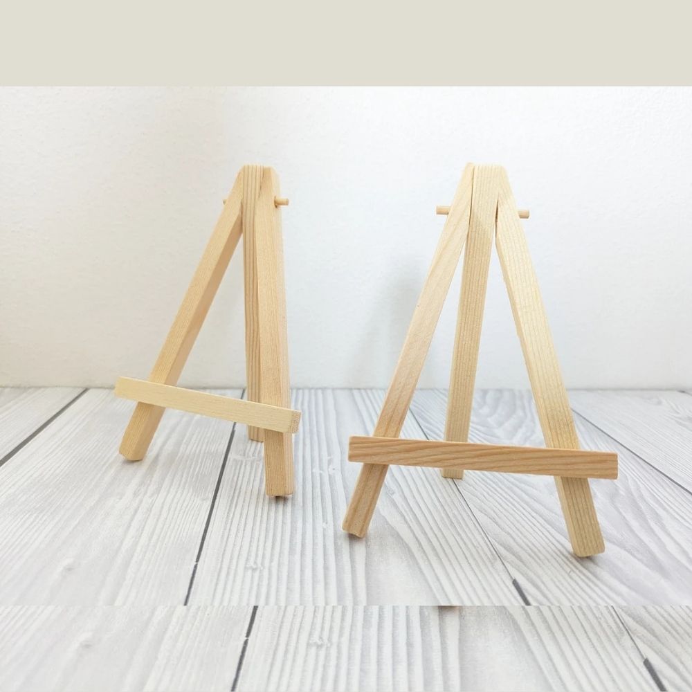2 Pieces Mini Wood Display Easel, Natural Wooden Tripod Holder Miniature Stand for Displaying Small Canvases, Business Cards, Small Tabletop Display Easel for Painting Canvas, Photos & Art Home Decor By CHARUKAJ (9cm×16cm)