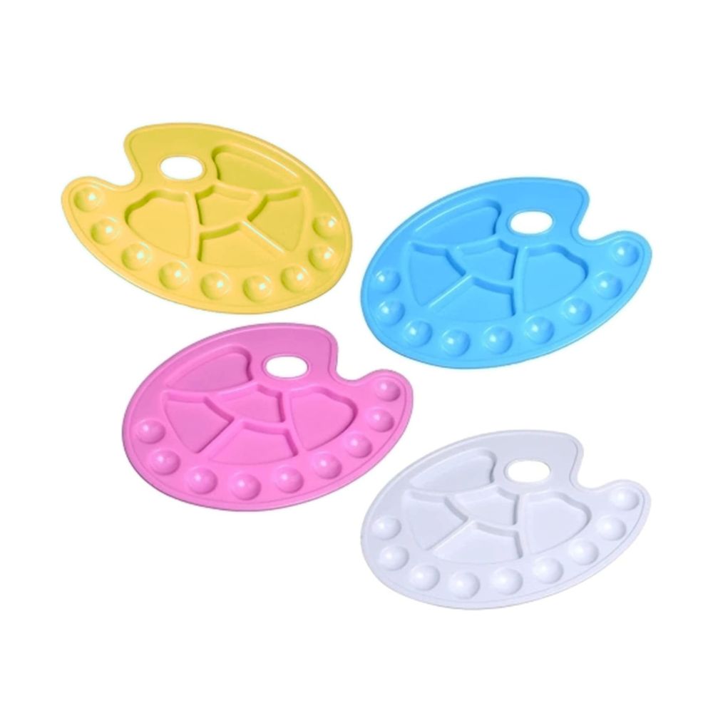 6+4 Hole 14cm ×23.5cm Plastic Artist Paint Palette for Acrylic, Watercolor & Poster Color Multi Purpose Drawing Tray Paint Plates By CHARUKAJ (Yellow, Blue, Pink & White)