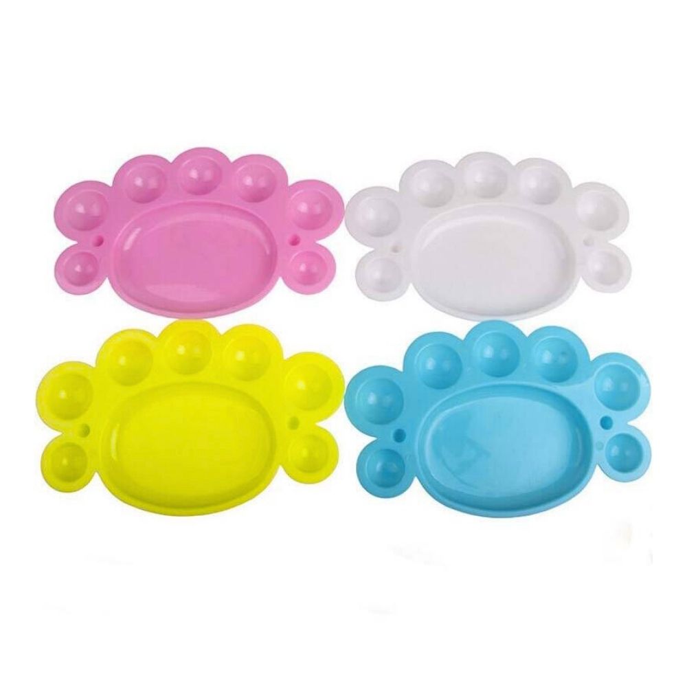 4 Pieces Little Feet 17cm × 11cm Plastic Artist Paint Palette for Acrylic, Watercolor & Poster Color Multi Purpose Drawing Tray Paint Plates By CHARUKAJ (Yellow, Blue, Pink & White)