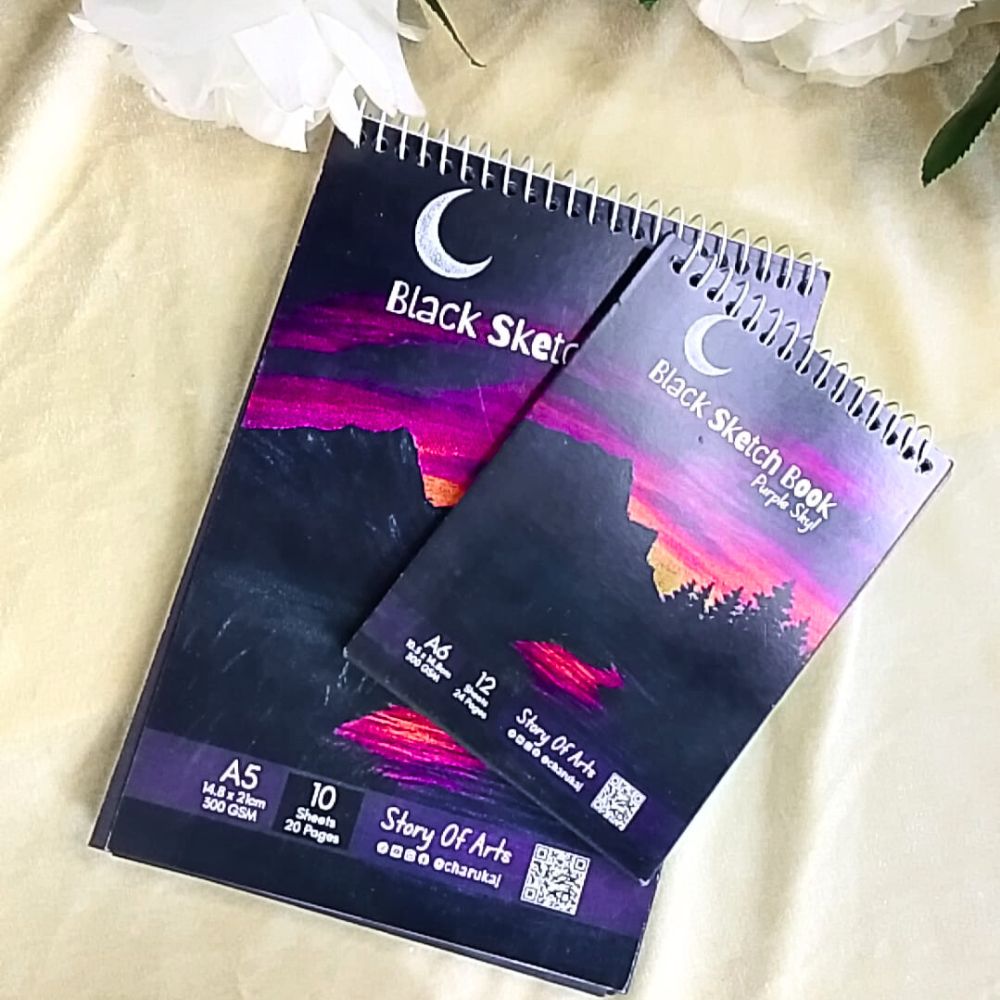 2 Pieces Premium Black Sketch Book Combo Set A5 & A6 (Theme: Purple Sky!) By CHARUKAJ