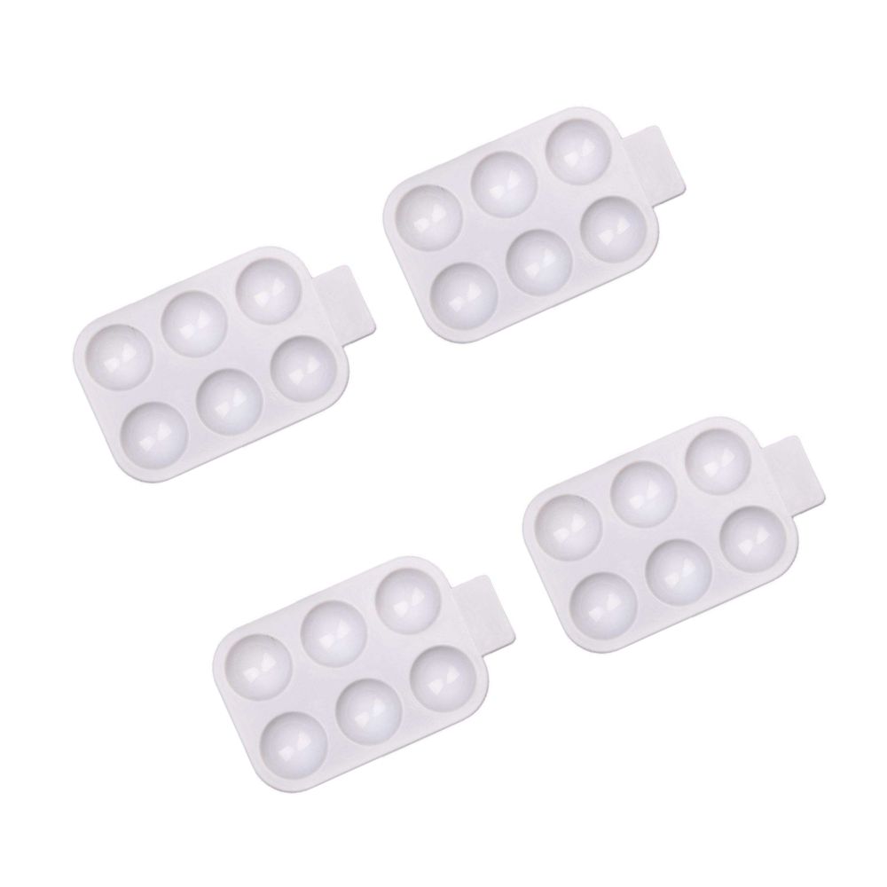 4 Pieces 6-hole Rectangular Palette With Handle 14.8 cm × 8.7cm Plastic Artist Paint Palette for Acrylic, Watercolor & Poster Color Multi Purpose Drawing Tray Paint Plates By CHARUKAJ (White)
