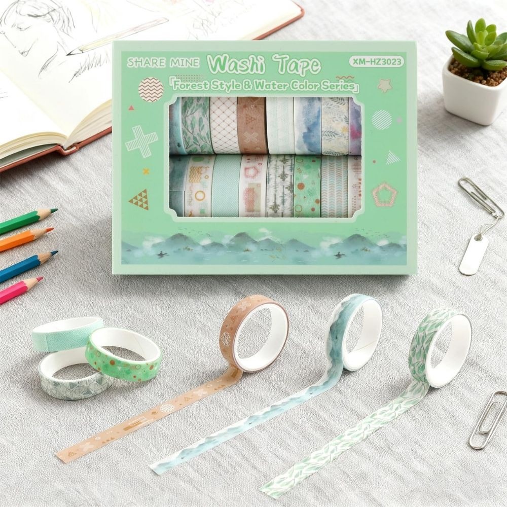 Forest Style Watercolor Series Washi Tape Set – Cute Decorative Masking Tape Collection with Assorted Cartoon & Unicorn Designs for Scrapbooking, Journaling, Planners, Bullet Journals, Gift Wrapping, DIY Crafts & Creative Projects From CHARUKAJ
