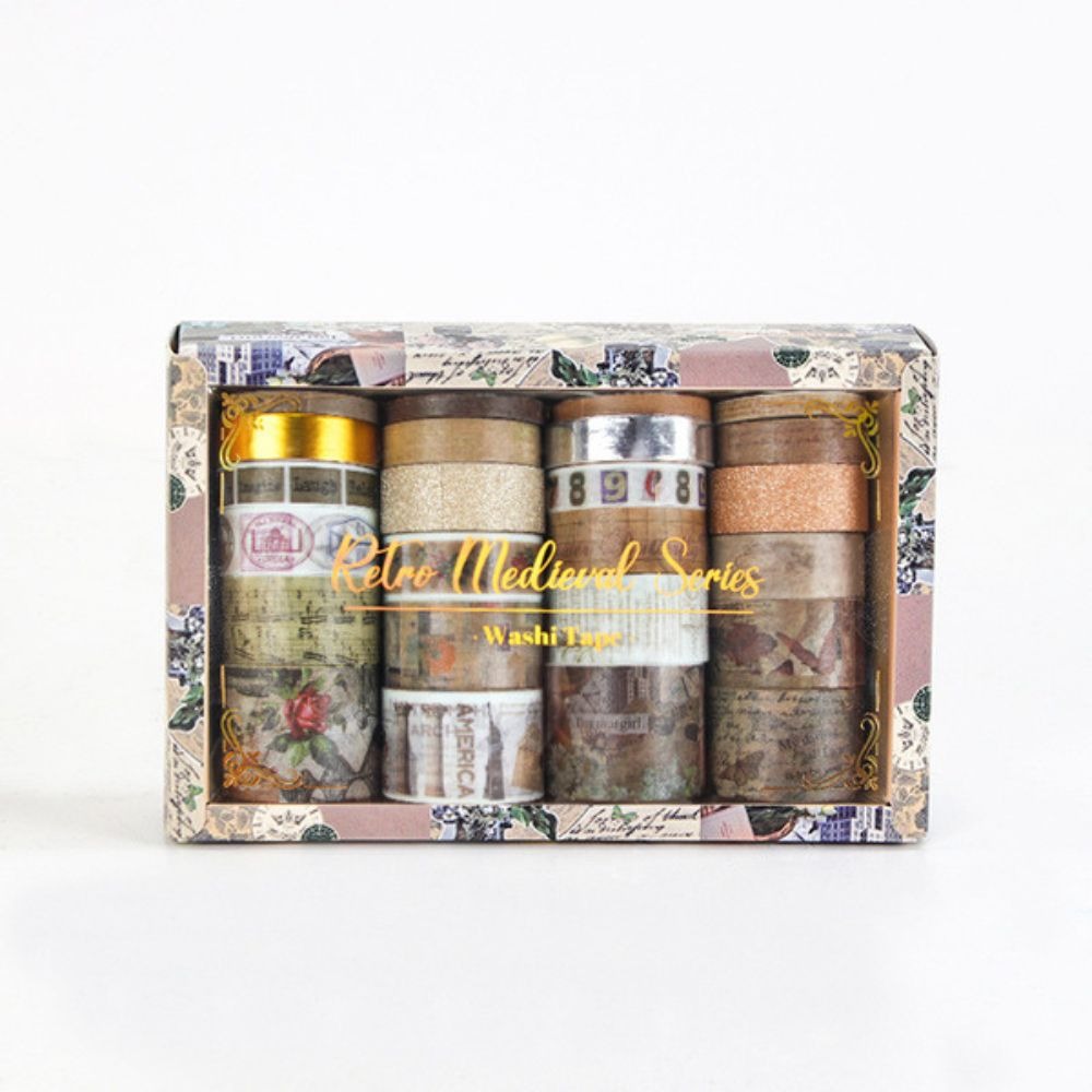Retro Medieval Series Vintage Washi Tape Set – Decorative Masking Tape Collection with Assorted Retro Patterns, Multiple Widths & Colours for Scrapbooking, Journaling, Gift Wrapping, Card Making & DIY Crafts From CHARUKAJ