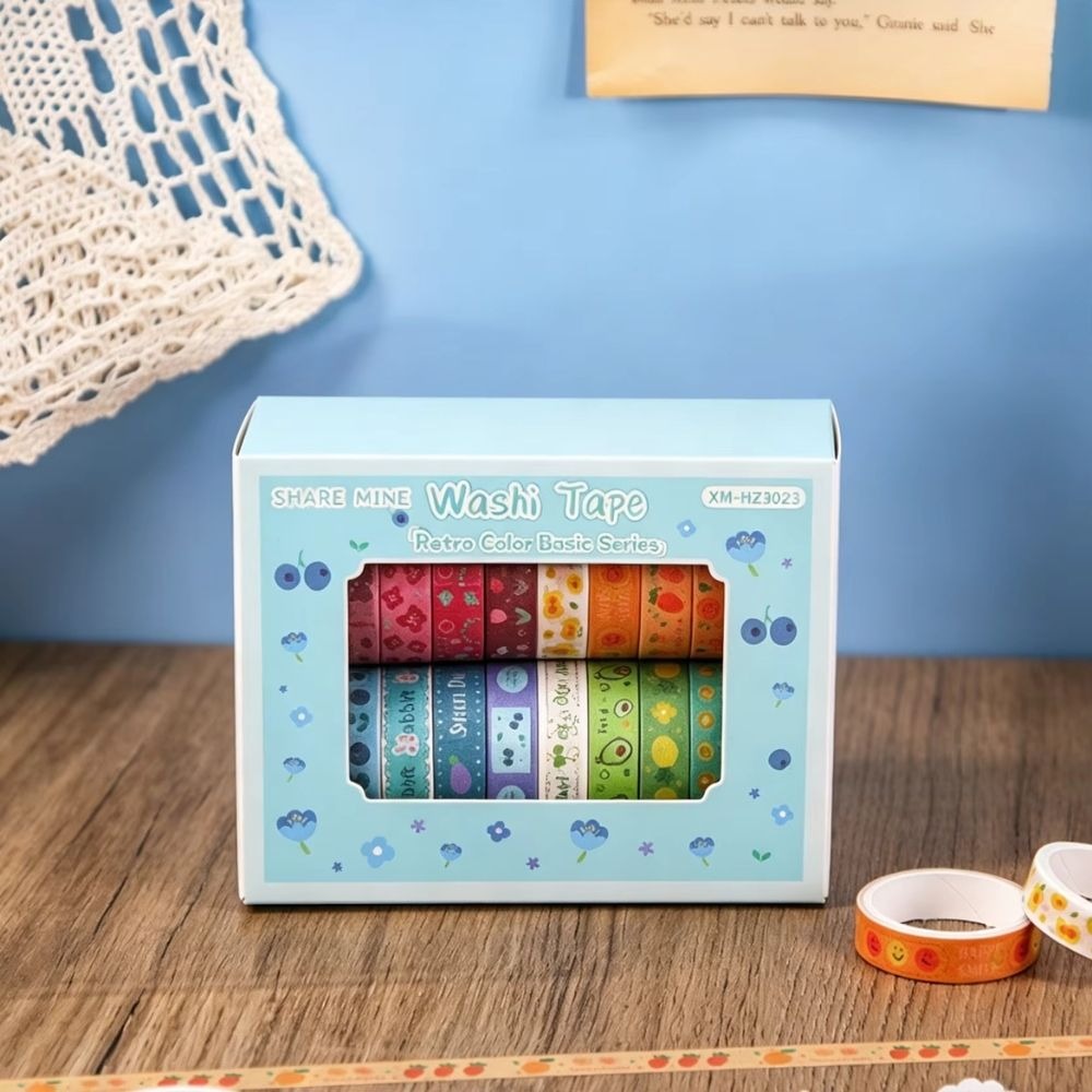 Retro Color Basic Series Washi Tape Set – Cute Decorative Masking Tape Collection with Assorted Cartoon & Unicorn Designs for Scrapbooking, Journaling, Planners, Bullet Journals, Gift Wrapping, DIY Crafts & Creative Projects From CHARUKAJ_img_1