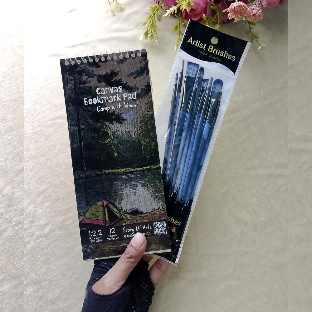 2 in 1 Combo Premium Canvas Paper Bookmark Pad With Professional Artist Brush Artist Paint for Acrylic, Watercolor & Poster Color Multi Drawing Pads By CHARUKAJ