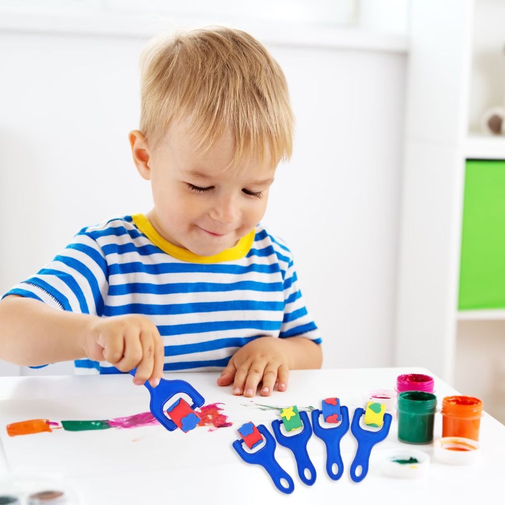 Small Slingshot Kids Sponge Painting Roller Set – 4Pcs EVA, Foam & Absorbent Sponge Art Rollers with 3D Pattern Stamps for Toddler Painting, Doodling, Graffiti, DIY Craft & Early Education From CHARUKAJ