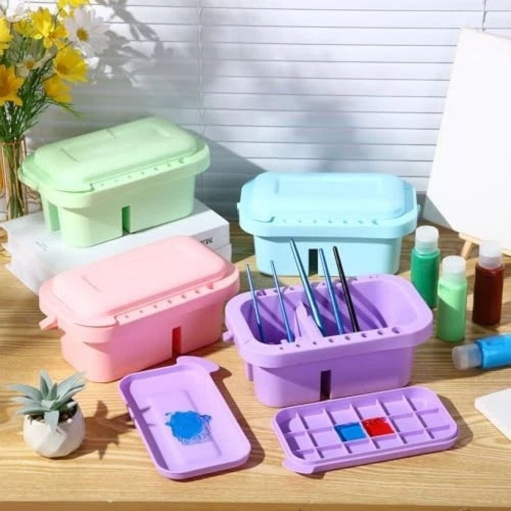 3-In-1 Multi-Function Paint Brush Washer Basin – Portable Brush Cleaner, Brush Holder & Mixing Palette With Lid For Watercolor, Acrylic, Gouache & Oil Painting From CHARUKAJ