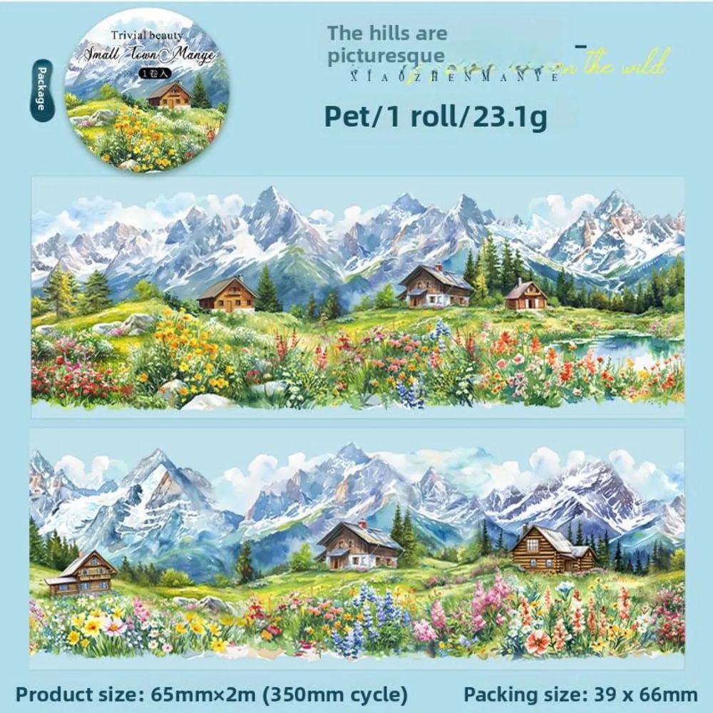 Picturesque Hills Aesthetic Scrapbook PET Washi Tape Stickers – Countryside & Mountain View Themed Decorative Transparent Tape for Scrapbooking, Journaling, Photo Albums, Bullet Journals & DIY Crafts From CHARUKAJ